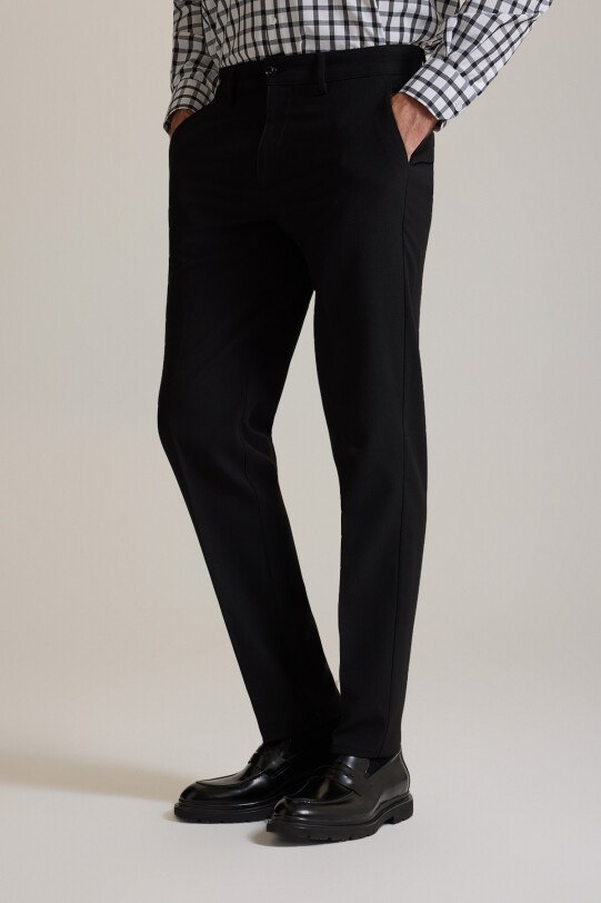 Erkek Siyah Regular Fit Yan Cepli Kışlık Kanvas Pantolon