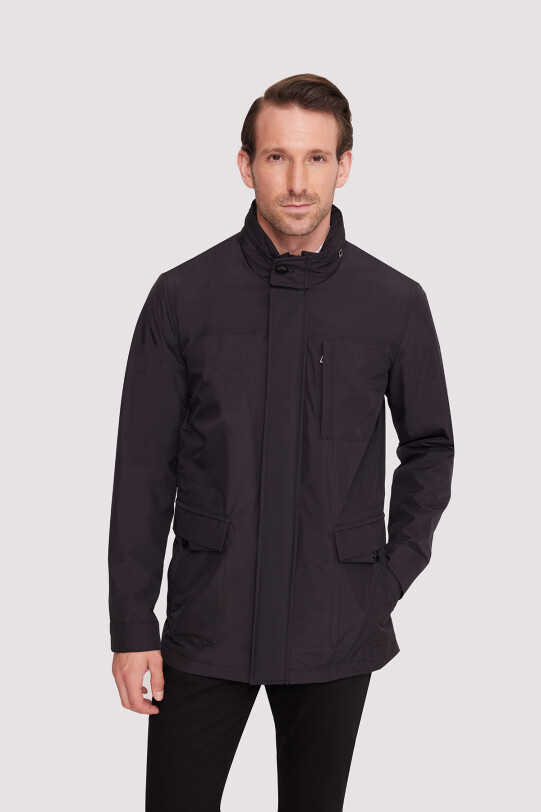 Erkek Siyah Regular Fit Yazlık Spor Kapüşonlu Mont