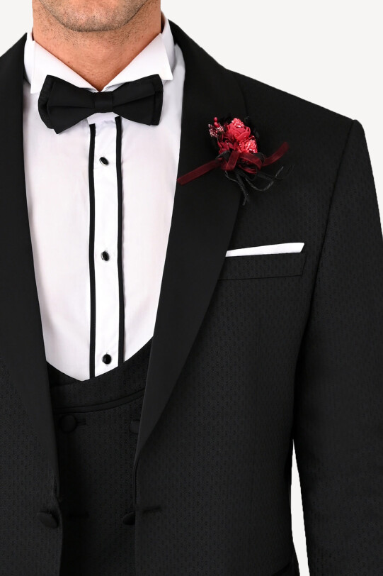 Erkek Siyah Slim Fit Çıkma Şalyaka Damatlık