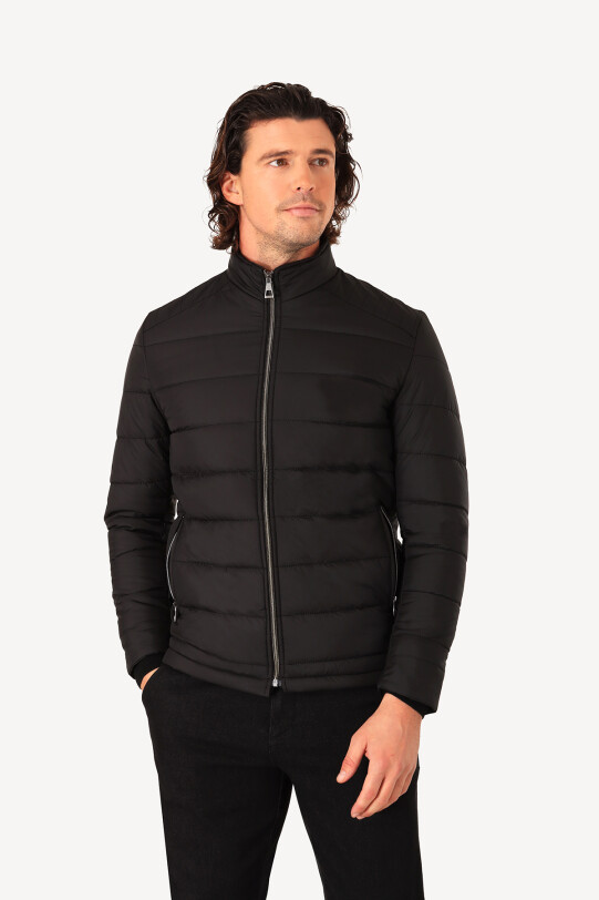 Erkek Siyah Slim Fit Kaban