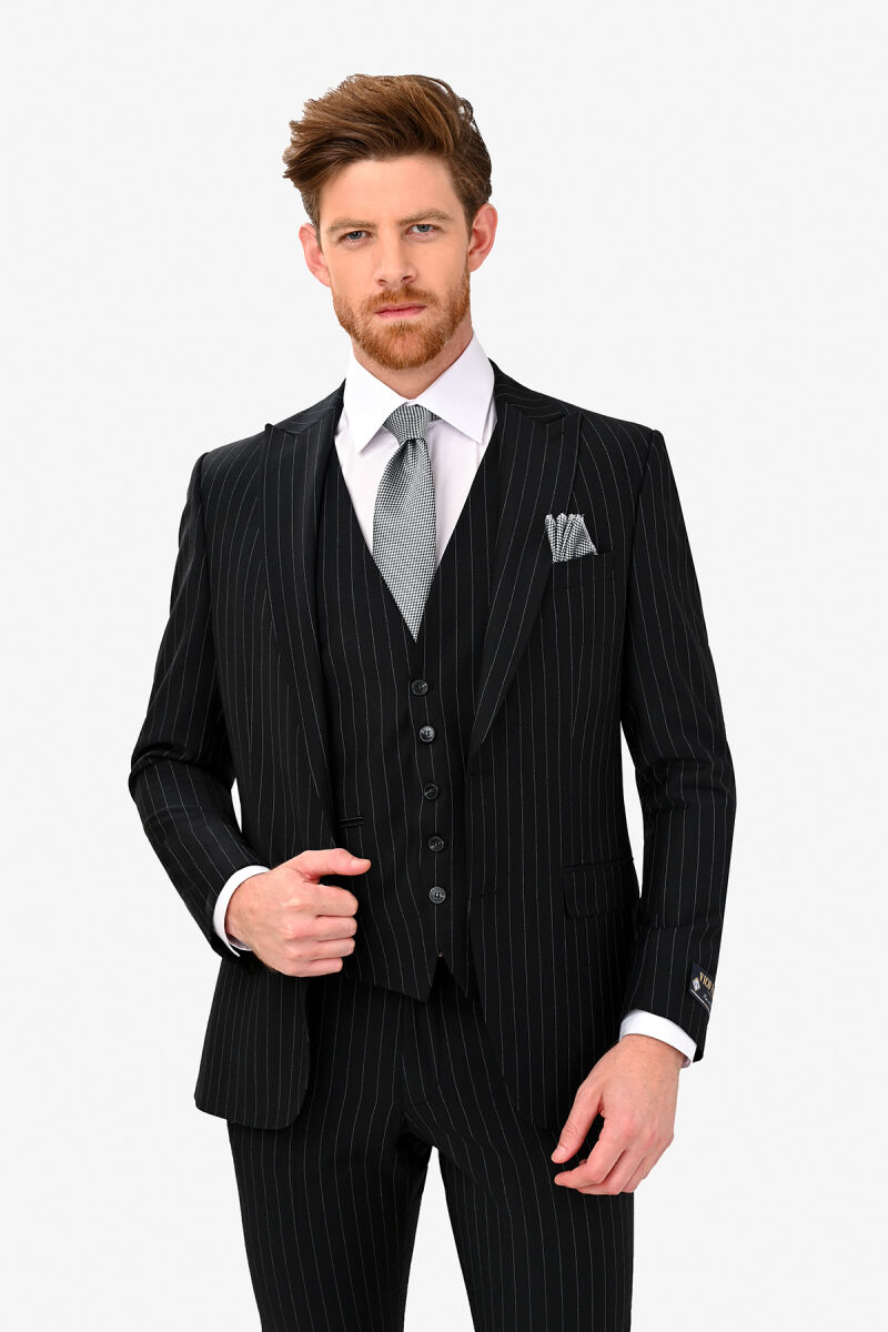 Erkek Siyah Slim Fit Sivri Yaka Takım Elbise - 3