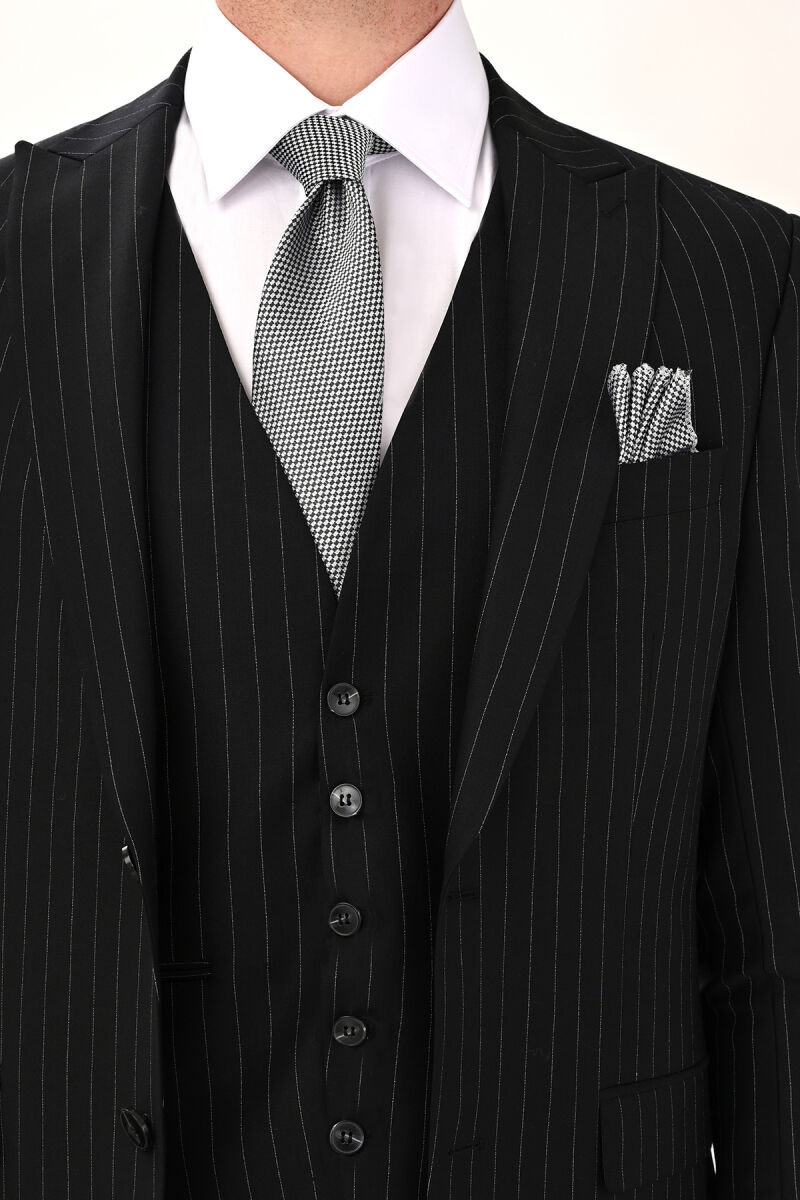 Erkek Siyah Slim Fit Sivri Yaka Takım Elbise - 4