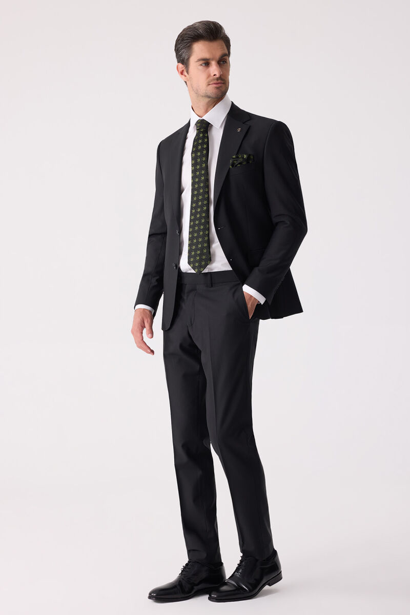 Erkek Siyah Slim Fit Takım Elbise - 4