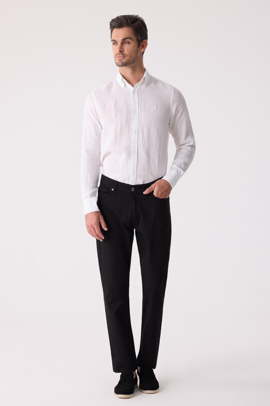 Erkek Siyah Slim Fit Üst Cep Kanvas Pantolon