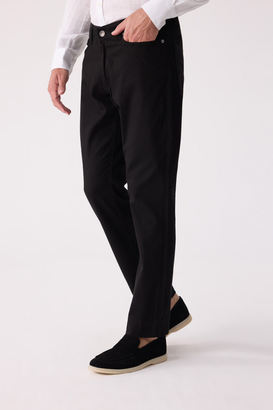 Erkek Siyah Slim Fit Üst Cep Kanvas Pantolon