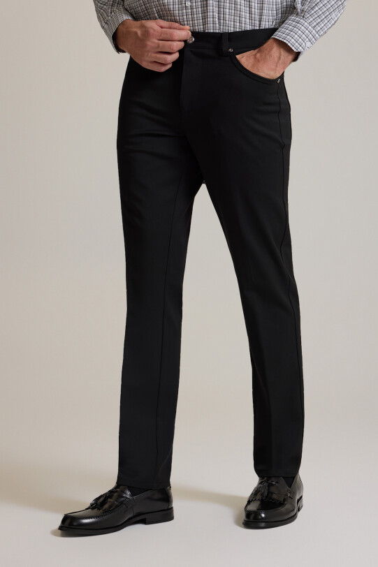 Erkek Siyah Slim Fit Yan Cepli Kanvas Pantolon