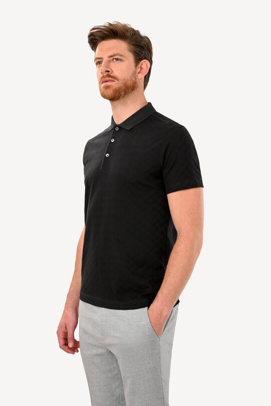 Erkek Siyah T-Shirt Polo Yaka