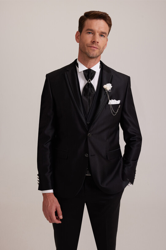 Erkek Siyah Tek Biyeli Damatlık Takım Elbise