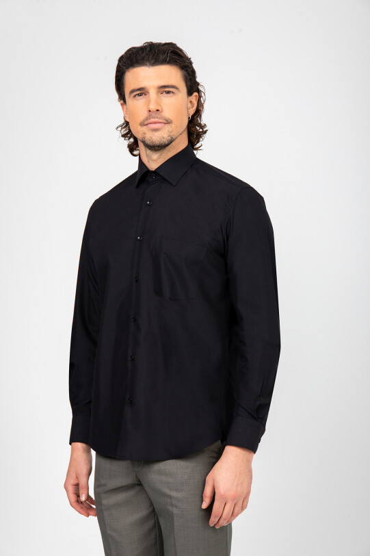 Erkek Siyah Uzun Kol Klasik Pamuklu Gömlek