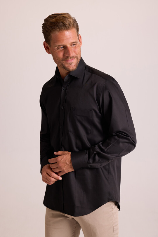 Erkek Siyah Uzun Kol Klasik Saten Gömlek