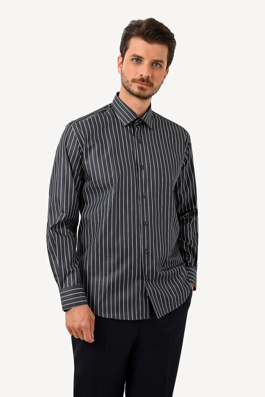 Erkek Siyah Uzun Kol Regular Fit Gömlek