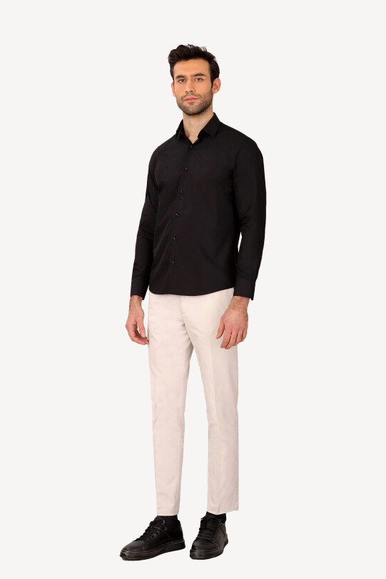Erkek Siyah Uzun Kol Slim Fit %100 Pamuk Gömlek