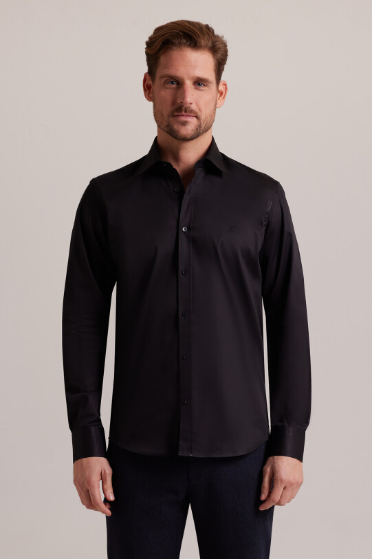 Erkek Siyah Uzun Kol Slim Fit Gömlek