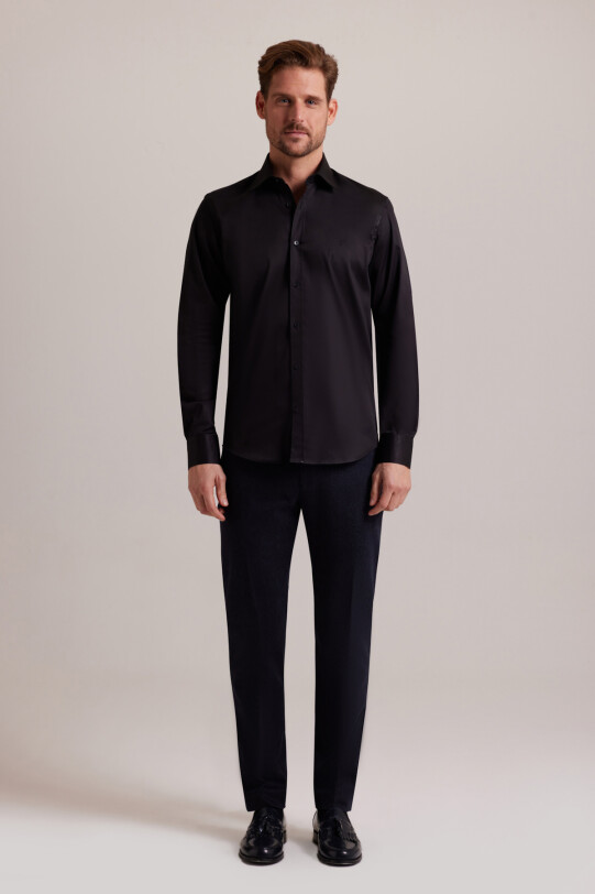 Erkek Siyah Uzun Kol Slim Fit Gömlek