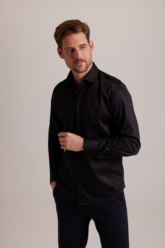 Erkek Siyah Uzun Kol Slim Fit Gömlek