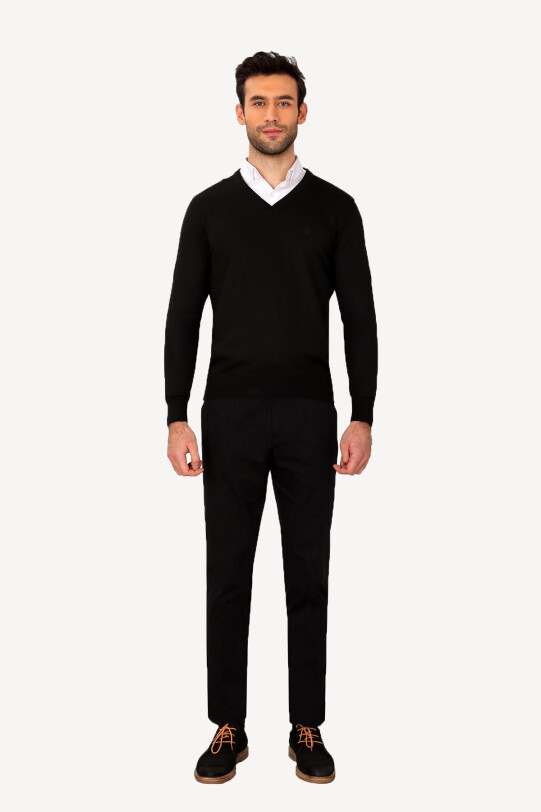 Erkek Siyah V Yaka Klasik Triko