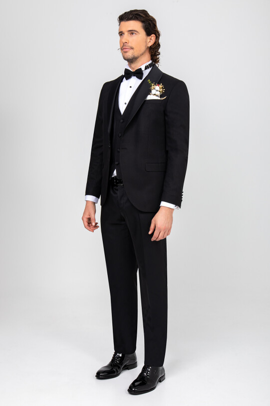 Erkek Siyah Yelekli Çıkma Şal Yaka Damatlık