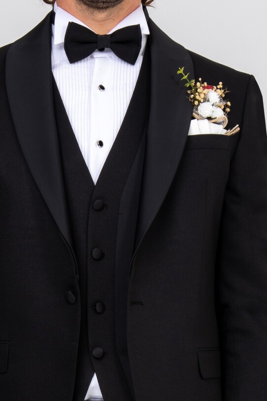 Erkek Siyah Yelekli Çıkma Şal Yaka Damatlık