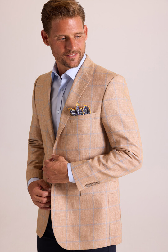 Erkek Somon Ekose Keten Klasik Spor Ceket