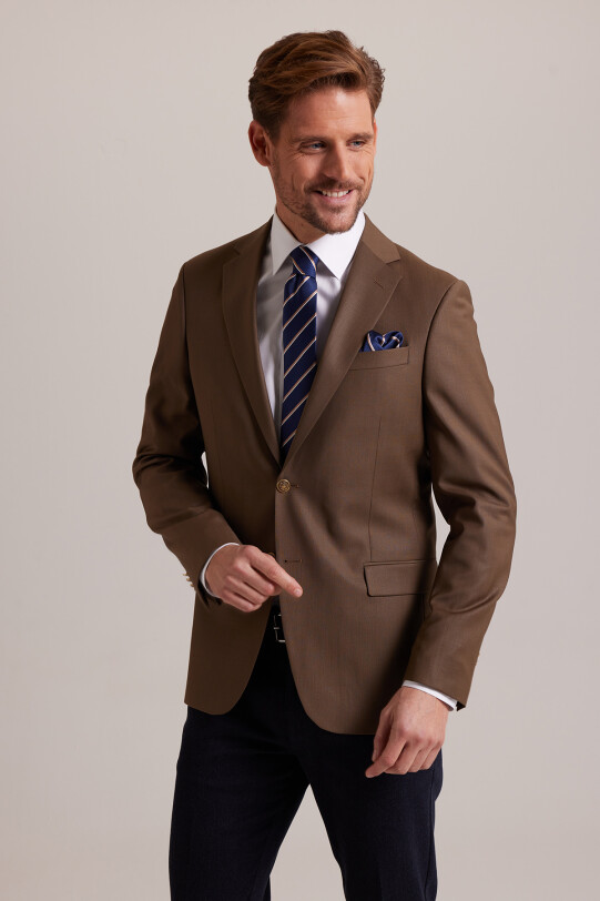 Erkek Taba Regular Fit Mono Yaka Blazer Ceket