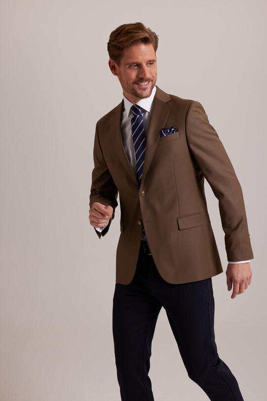 Erkek Taba Regular Fit Mono Yaka Blazer Ceket