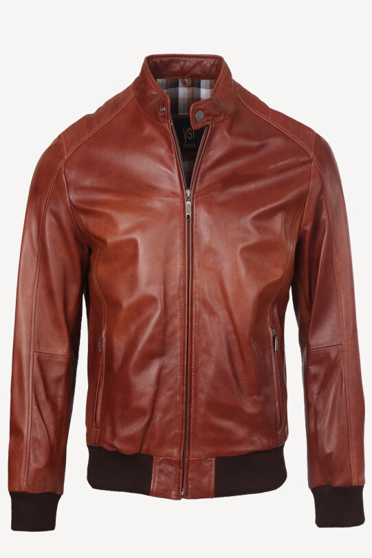 Erkek Taba Regular Fit Spor Deri Ceket