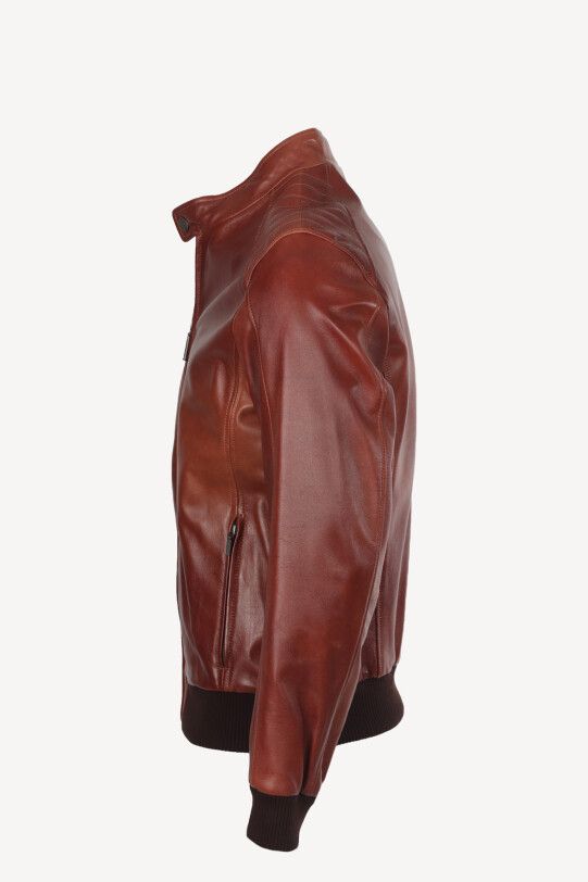 Erkek Taba Regular Fit Spor Deri Ceket