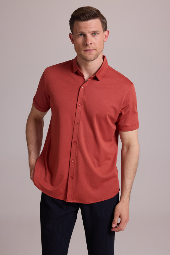 Erkek Tarçın Merserize Kısa Kol Gömlek