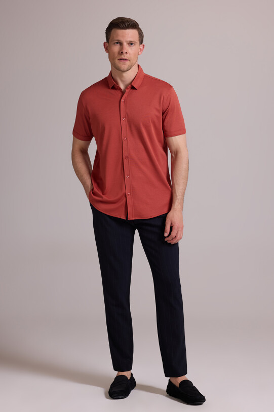 Erkek Tarçın Merserize Kısa Kol Gömlek