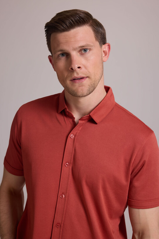 Erkek Tarçın Merserize Kısa Kol Gömlek