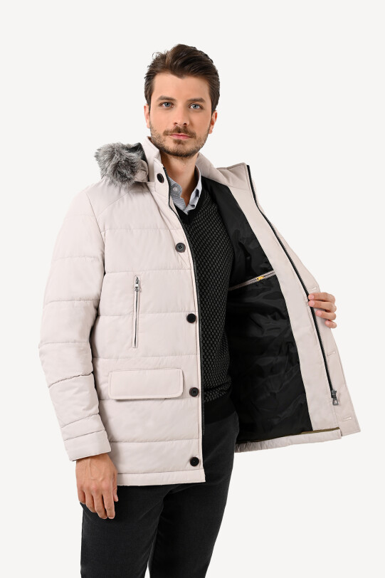 Erkek Taş Kürklü Yaka Kaban