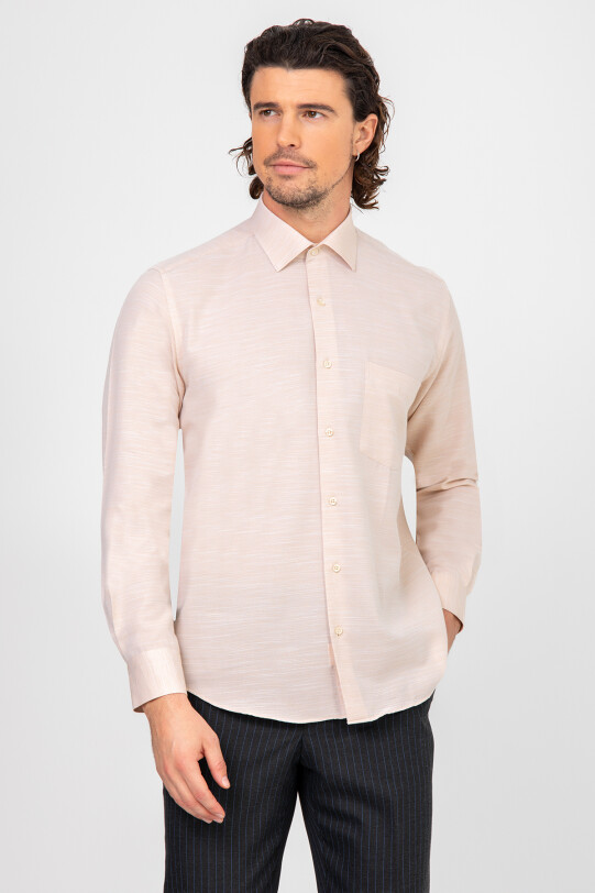 Erkek Turuncu Uzun Kol Regular Fit Desenli Gömlek