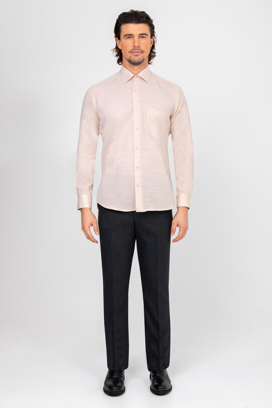 Erkek Turuncu Uzun Kol Regular Fit Desenli Gömlek