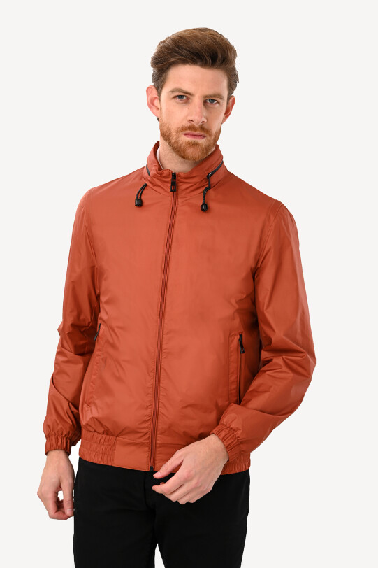 Erkek Turuncu Yazlık Spor Mont Kapüşonlu