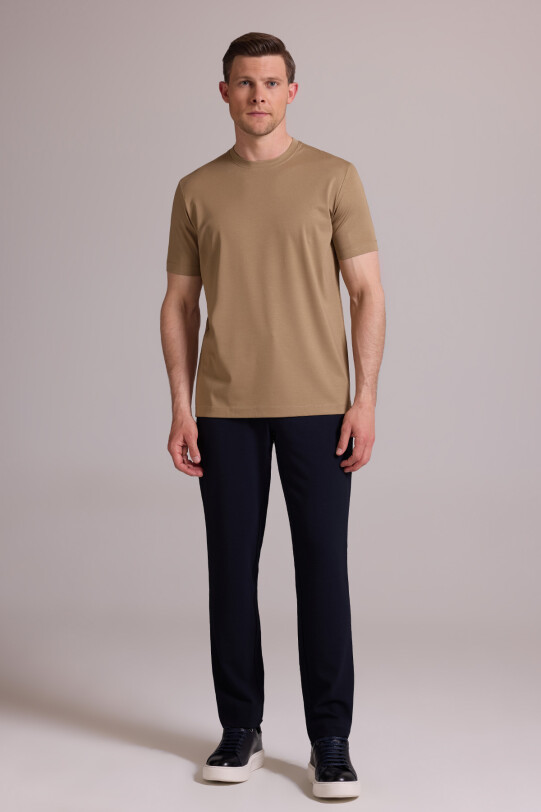 Erkek Vizon Regular Fit Bisiklet Yaka T-shirt