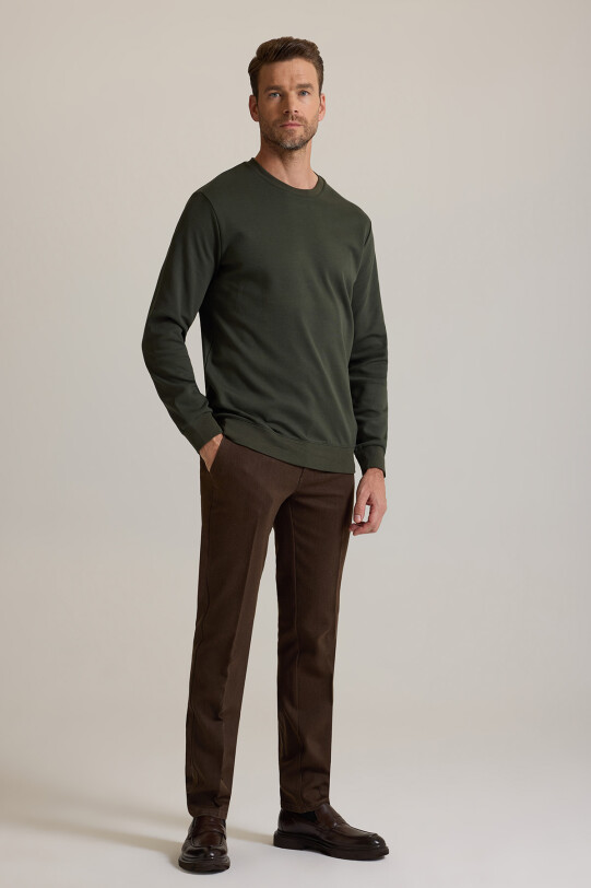 Erkek Yeşil Bisiklet Yaka Pamuklu Sweatshirt