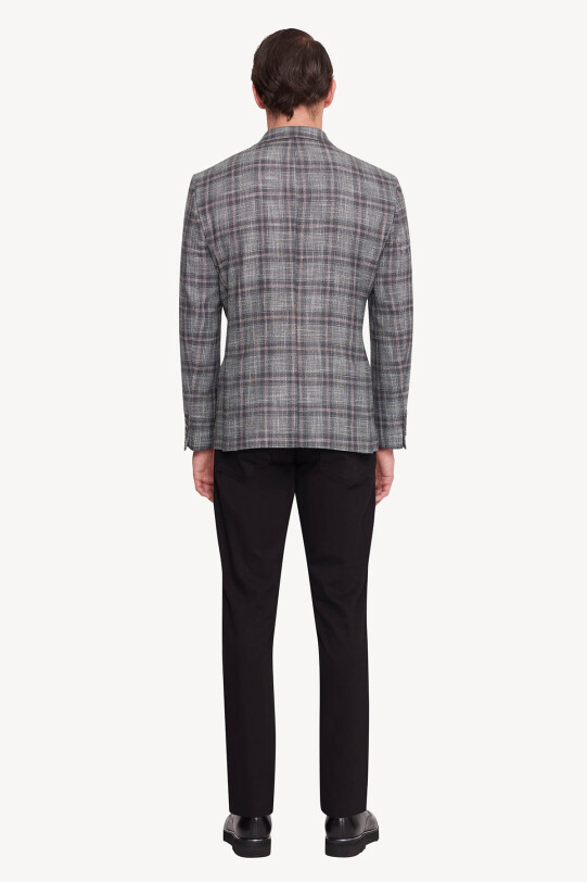 Erkek Yeşil Gri Regular Fit Ekose Ceket