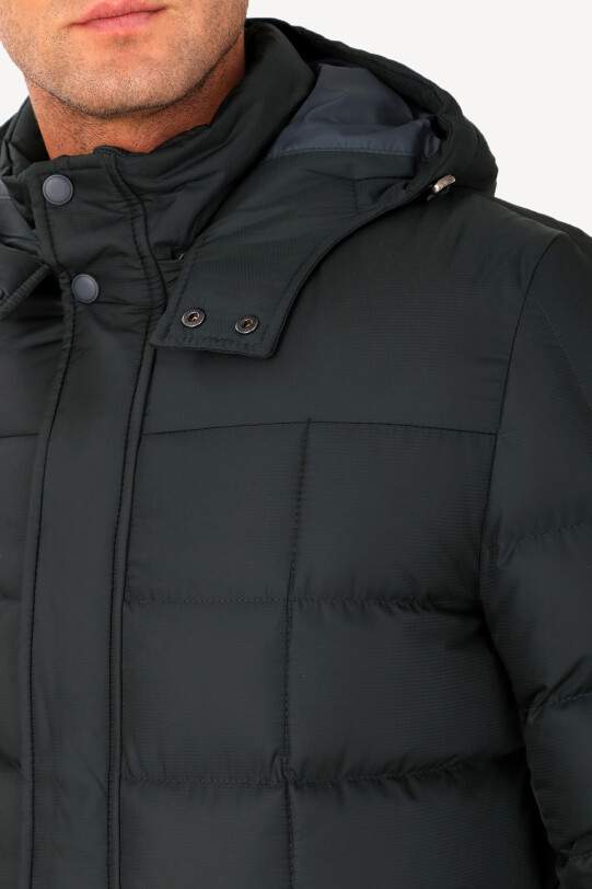 Erkek Yeşil Kapüşonlu Klasik Kaban