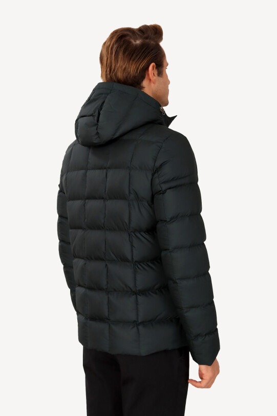 Erkek Yeşil Kapüşonlu Klasik Kaban