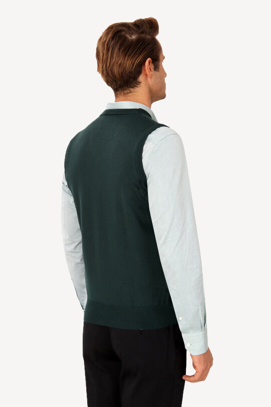 Erkek Yeşil Klasik V yaka Triko Süveter