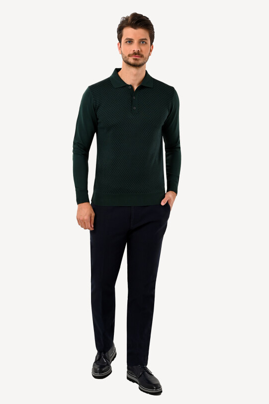 Erkek Yeşil Polo Yaka Klasik Desenli