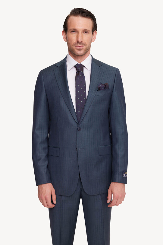 Erkek Yeşil Regular Fit Çizgili Takım Elbise