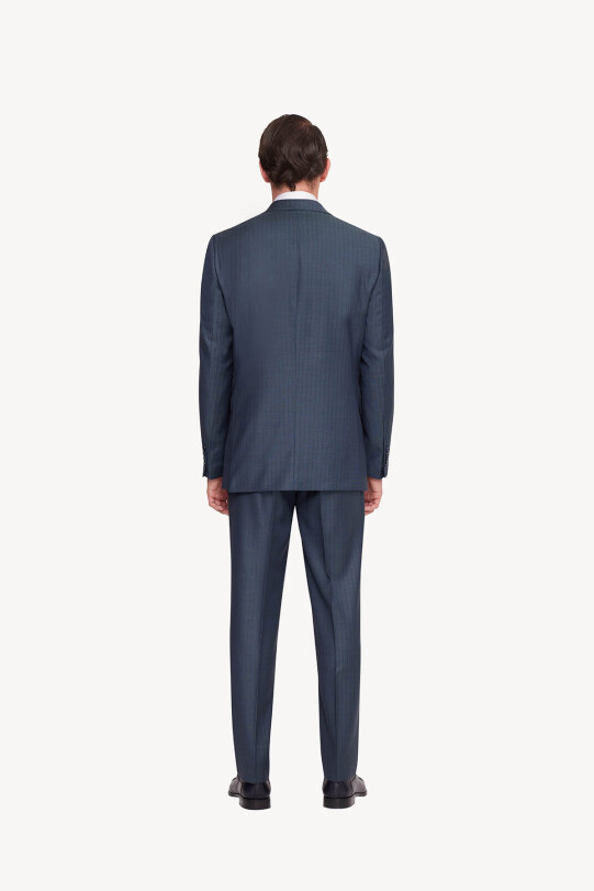 Erkek Yeşil Regular Fit Çizgili Takım Elbise