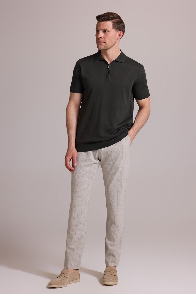 Erkek Yeşil Regular Fit Polo Yaka Fermuarlı Triko Tişört - 4