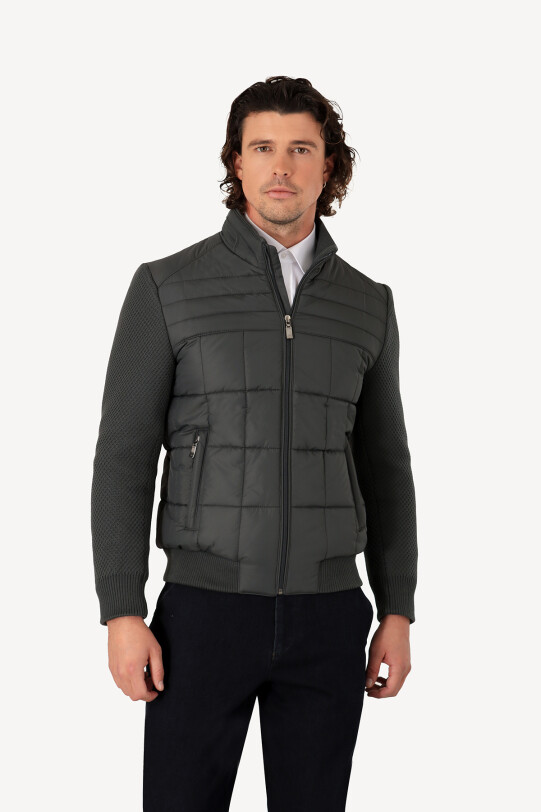 Erkek Yeşil Slim Fit Kolu Trikolu Mont - YSF