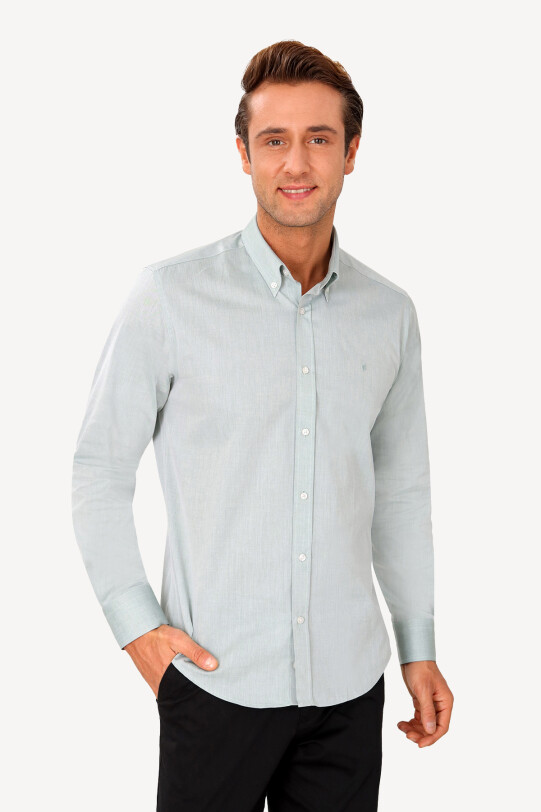 Erkek Yeşil Slim Fit Pamuk Gömlek