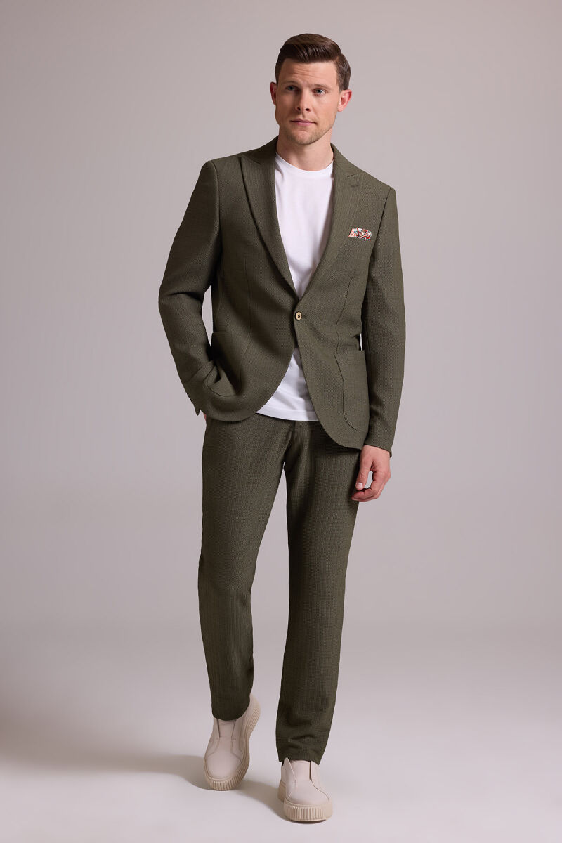 Erkek Yeşil Slim Fit Sivri Yaka Takım Elbise - 3