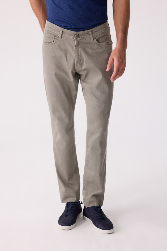 Erkek Yeşil Slim Fit Üst Cep Kanvas Pantolon