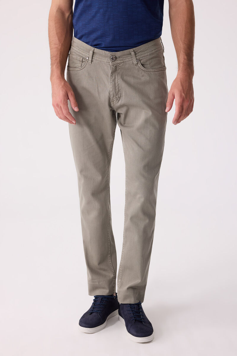 Erkek Yeşil Slim Fit Üst Cep Kanvas Pantolon - 5