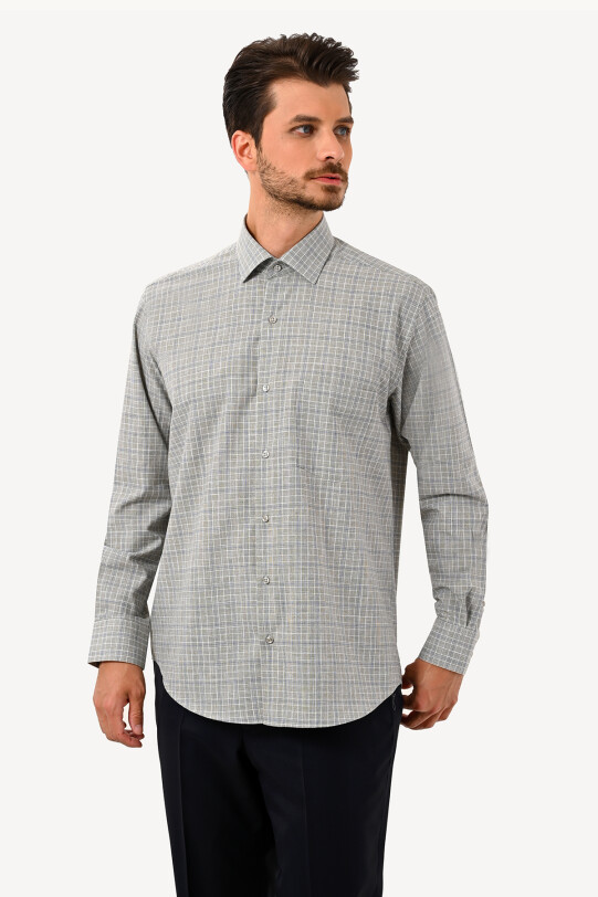 Erkek Yeşil Uzun Kol Kareli Regular Fit Gömlek